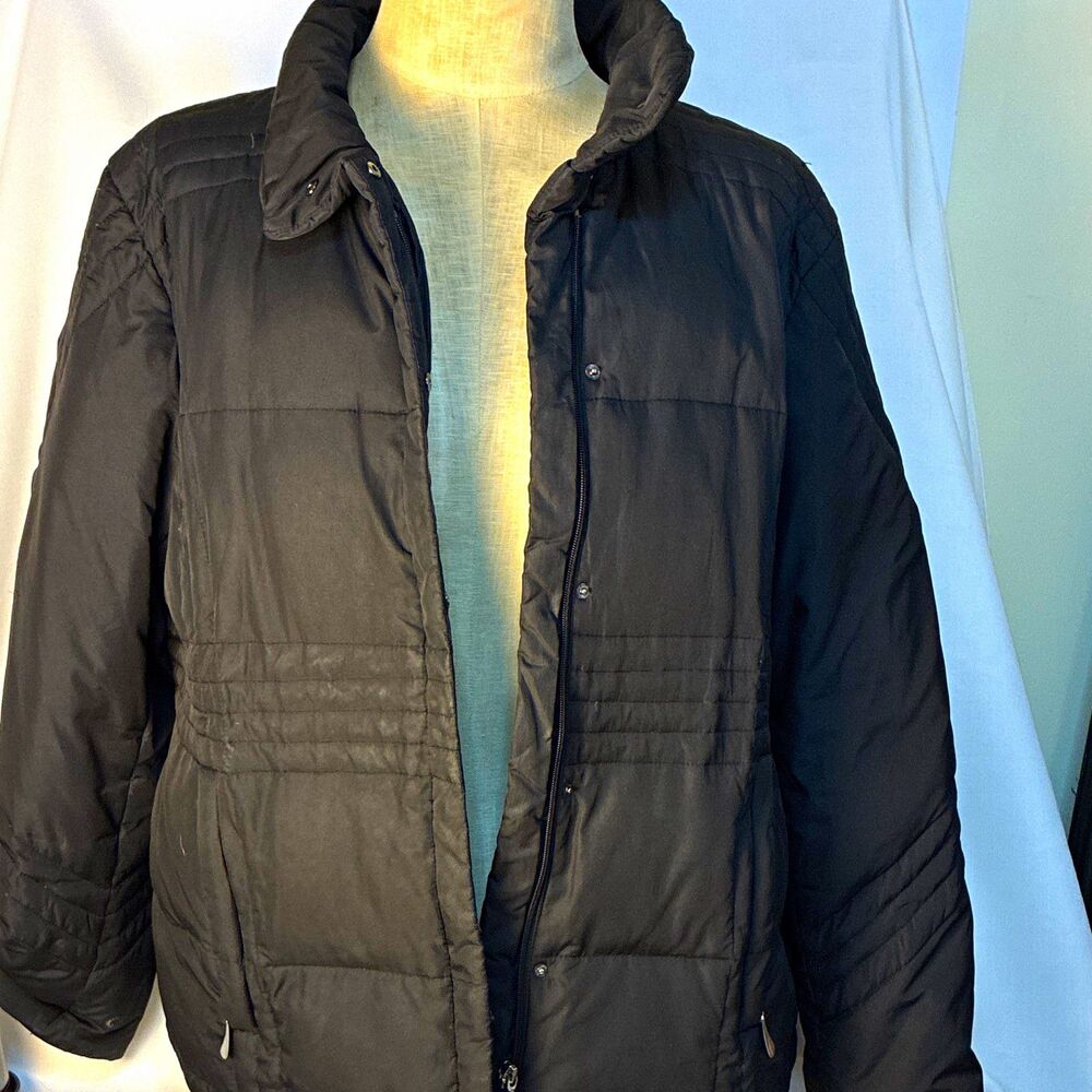 a.n.a. Womens Black Quilted Down Puffer Jacket Full Zip Pockets XL
